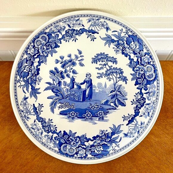 Spode Blue Room Girl at Well Plate Charger 11.5” Blue White Made in England - Picture 1 of 4